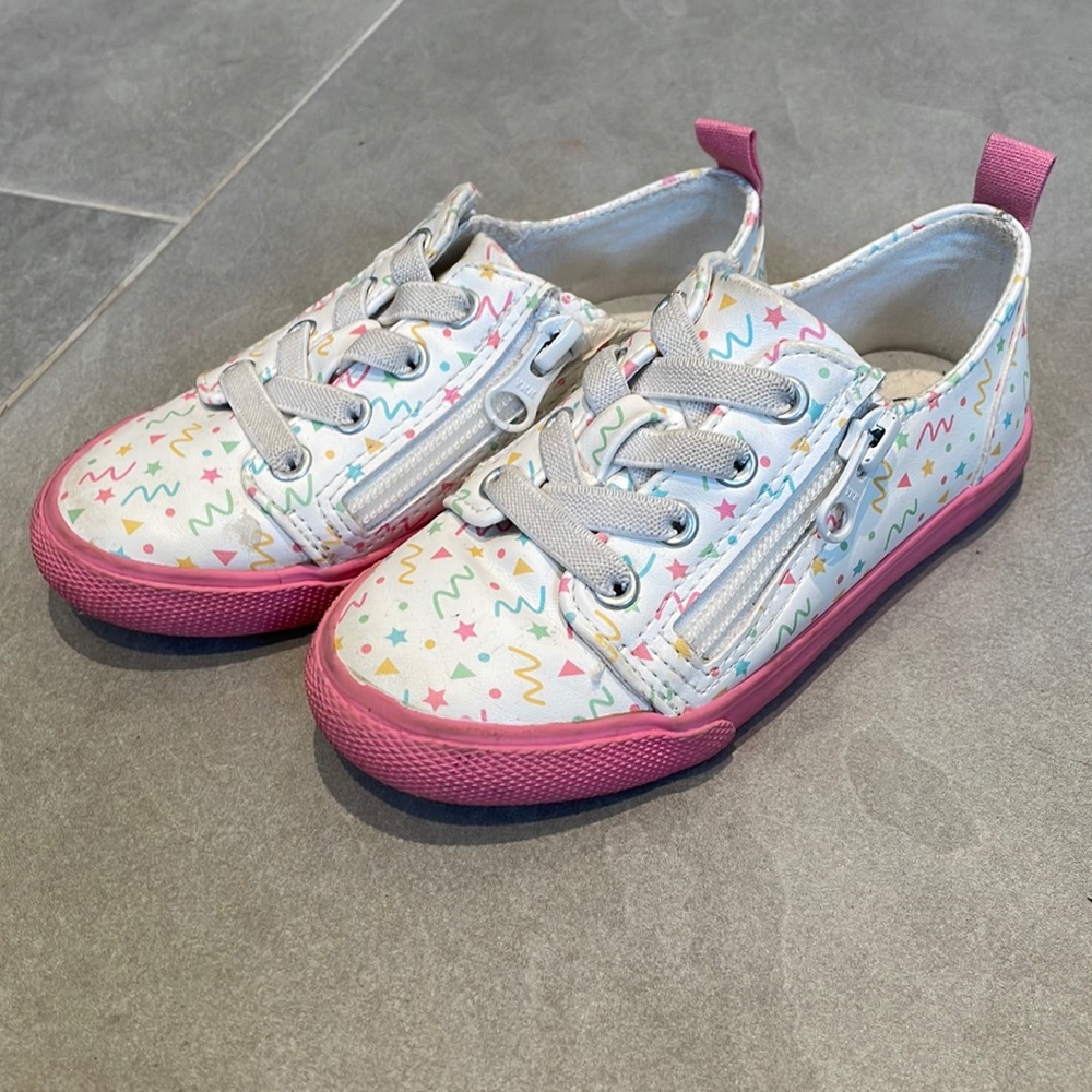 Cat and Jack star confetti party sneakers with double zipper.